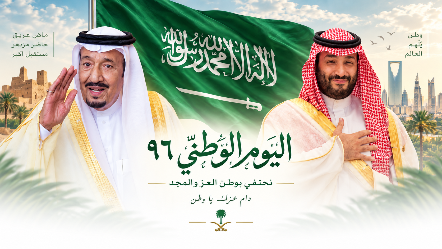 مشهد وطني يجمع معالم المملكة وتراثها بألوان اليوم الوطني